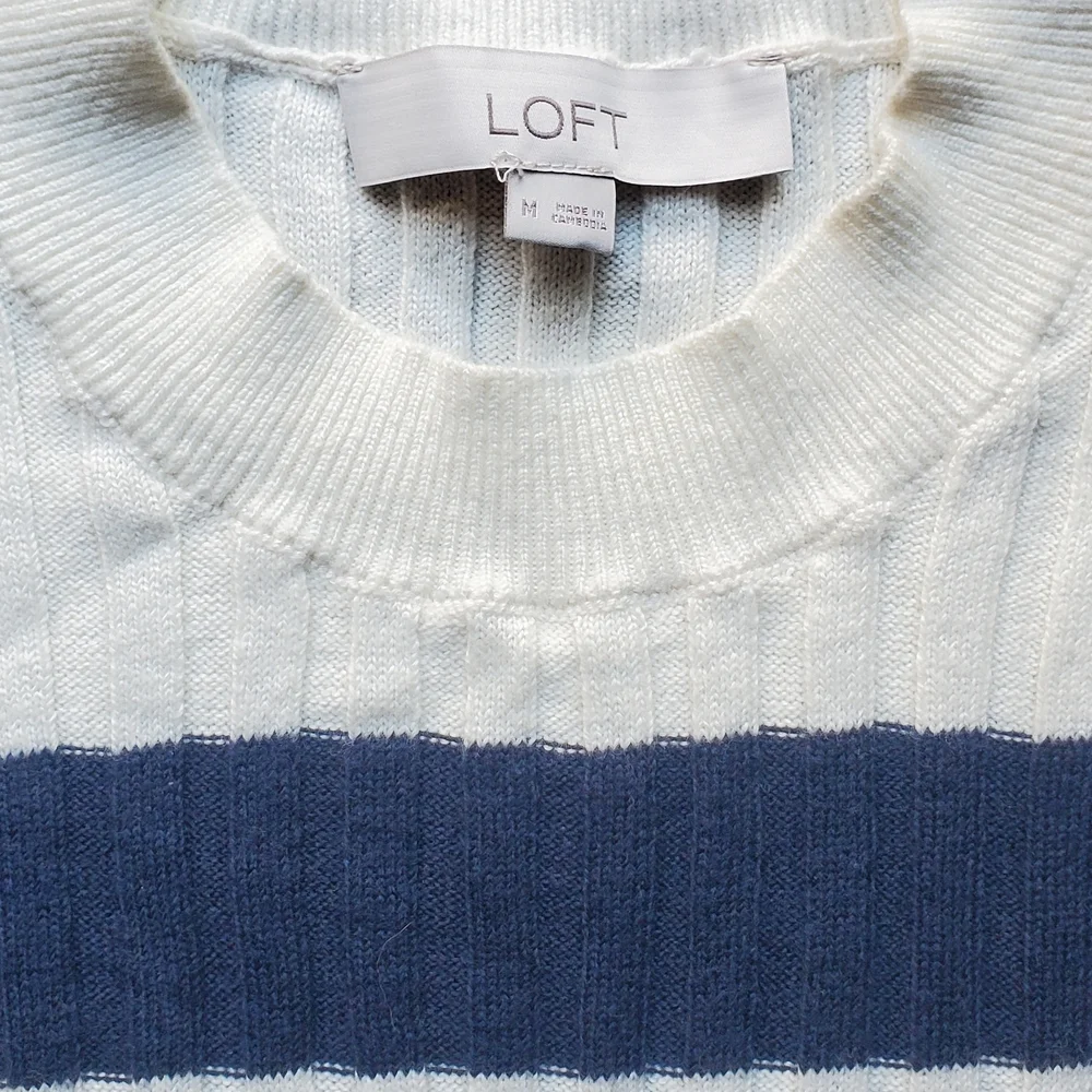 LOFT Navy and Cream Striped Sweater - Picture 3 of 3